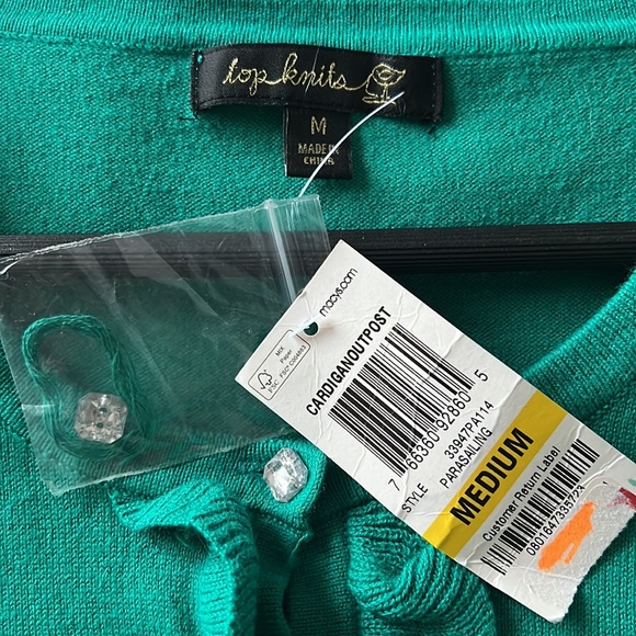 NWT Top Knits for Macys Emerald Green Cotton Blend Rhinestone Buttons  Cardigan - Picture 3 of 4